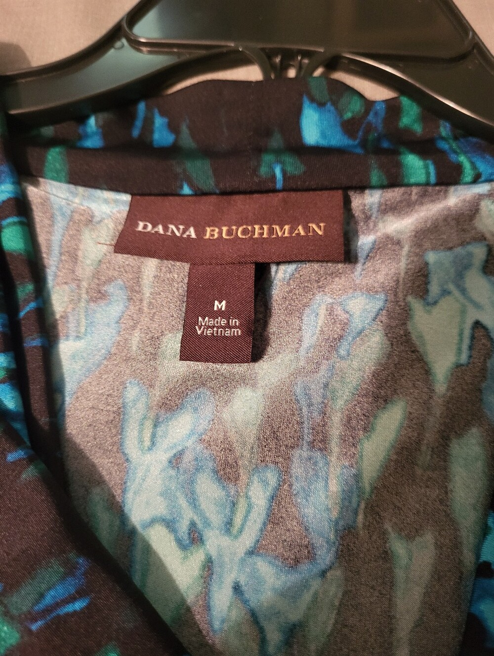 Dana Buchman Black Top with Blue & Teal Abstract Print and Cowl Neck - Picture 4 of 6